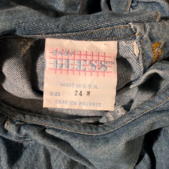 Vintage Baby Guess Denim Ruffle Dress Size 24 Months Button Up Tiered Blue CUTE - Picture 5 of 11